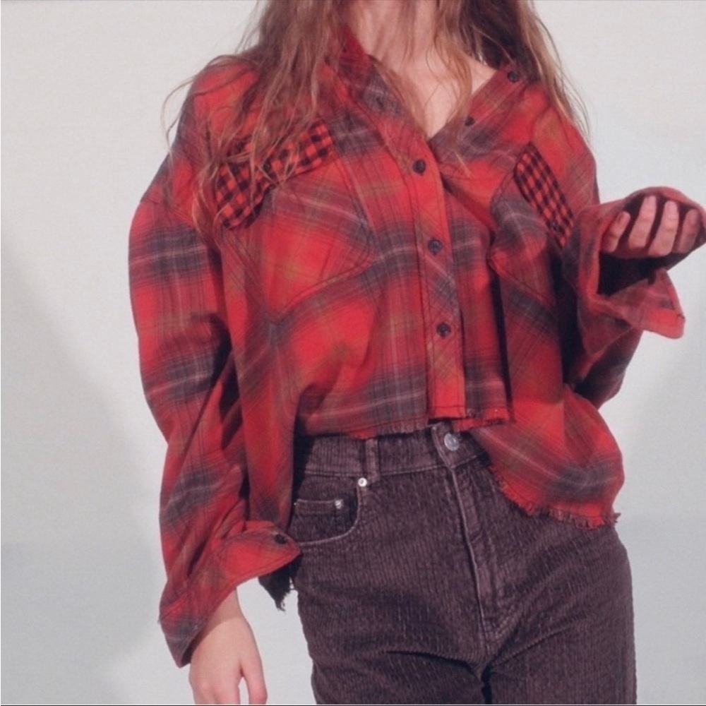 BDG Urban Outftters Rayne Oversized Plaid Flannel Button Down Orange Small